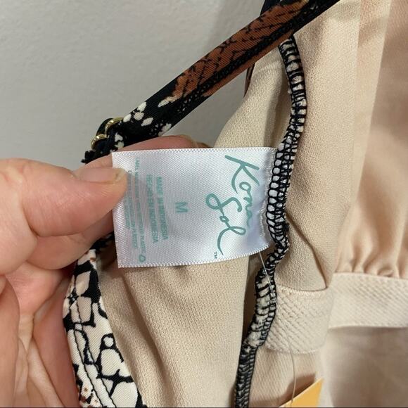 Kona Sol Animal Print Brown One Piece Swimsuit Medium Coverage NWT Sz M - Picture 7 of 9